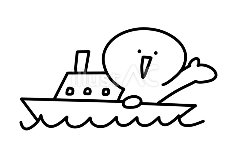 船に乗って出かける笑顔の人 船,笑顔,棒人間のイラスト素材