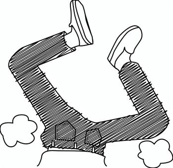 ズッコケ漫画 ズッコケ,逆さま,足,靴,下半身,人物,オチ,ギャグ,漫画,白黒のイラスト素材