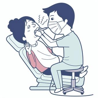 歯の治療中の女性と歯科医師_淡色版 歯の治療中の女性と歯科医師_淡色版 男性,女性,歯科医師,歯医者,歯科医,デンタルクリニック,デンタル,歯科,治療,処置のイラスト素材