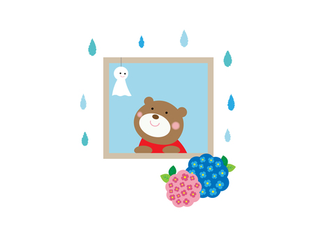 Illustration, rainy season, teru teru boss, hydrangea, JPG and PNG