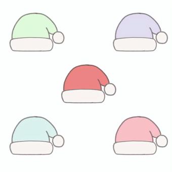 サンタ帽子色違い5色セット2(PNG) サンタ帽子,帽子,クリスマス,ハット,サンタ,イベント,アイコン,飾り,シンプル,ゆるいのイラスト素材