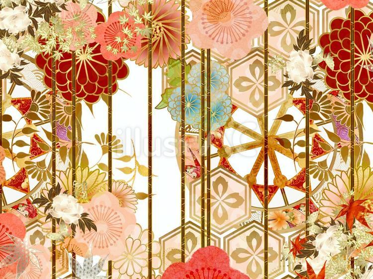 壁紙（和風×花柄002） 壁紙,花,和のイラスト素材