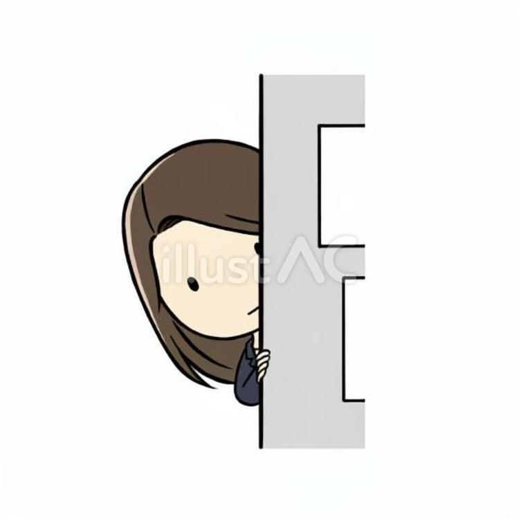 壁からそっとのぞき見する会社員女性 のぞき見,チラ見,心配のイラスト素材