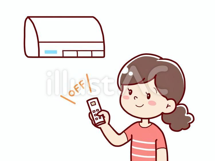 エアコンを切る女性 エアコン,冷房,クーラーのイラスト素材