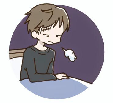 朝起きるのがつらい人(男) 朝起きるのがつらい人(男) ため息,溜息,疲労,疲れた,疲れている,男性,ビジネスマン,会社員,サラリーマン,落ち込むのイラスト素材
