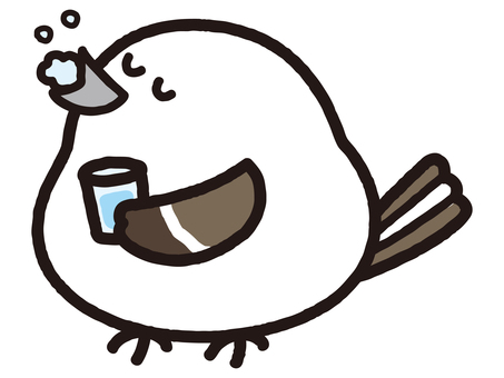 うがいをするシマエナガ シマエナガ,エナガ,鳥,野鳥,動物,うがい,水,薬,喉,予防のイラスト素材