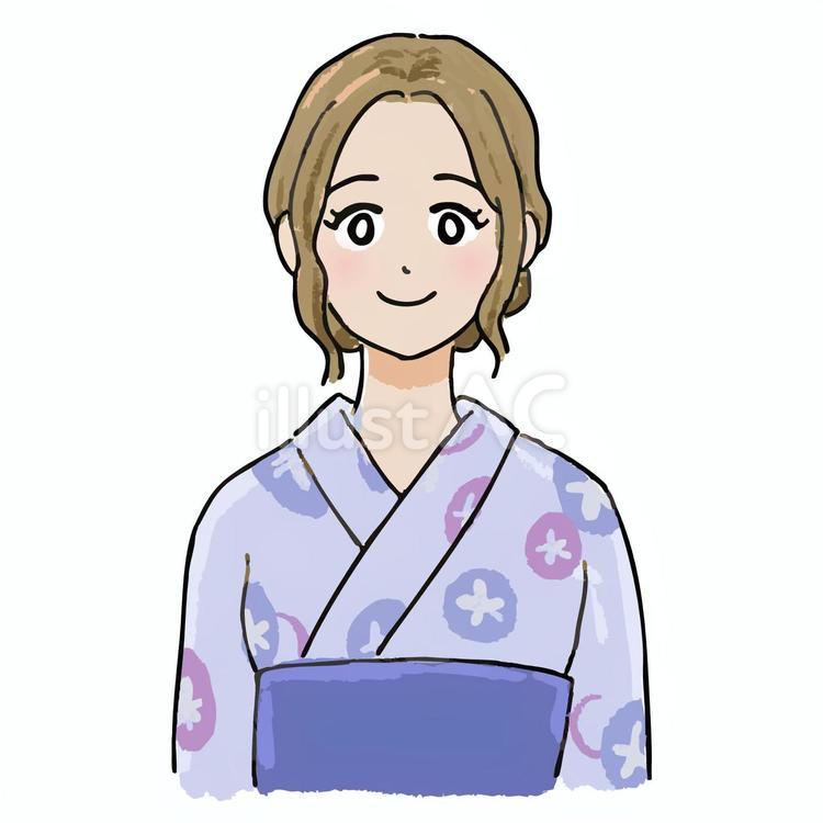 紫の浴衣姿の可愛い女性(正面) 浴衣,浴衣姿,女性のイラスト素材