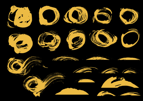 筆タッチいろいろな形の素材 筆タッチ,曲線,丸,波線,跳ね,オレンジ,かすれ,手描き,勢い,和風のイラスト素材