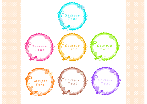 丸フレームセット フレーム,丸,星,セット,赤,オレンジ,橙,黄色,黄緑,ミント色のイラスト素材