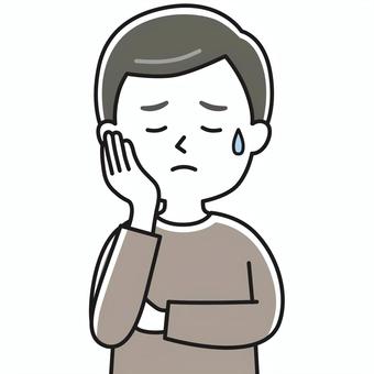 困った人 上半身 頬杖_顔白-影 GHM 男性,頬杖,困る,焦る,迷う,悩む,汗,心配,気まずい,失敗のイラスト素材