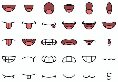 ポップなキャラクターの口セット 口,リアクション,表情,キャラクター,ポップ,漫画,ベロ,舌,口内,笑顔のイラスト素材