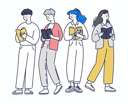Illustration, студенты, мужчины и женщины, группа, 