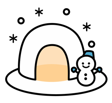 雪だるまと雪のかまくら 雪だるま,雪,かまくら,雪遊び,冬,寒い,積雪,シンプル,かわいい,豪雪のイラスト素材