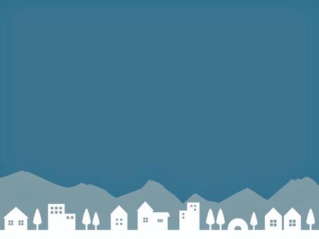 冬の街並み背景素材 冬,街,町,街並,背景,住宅,ビル,家,木,植物のイラスト素材