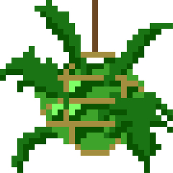 ドット絵のつりしのぶです。 ドット絵,つりしのぶ,シンプル,苔玉,吊り,植物,和,インテリア,涼やか,緑のイラスト素材