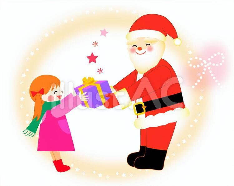 サンタと女の子 クリスマス,サンタクロース,プレゼントのイラスト素材