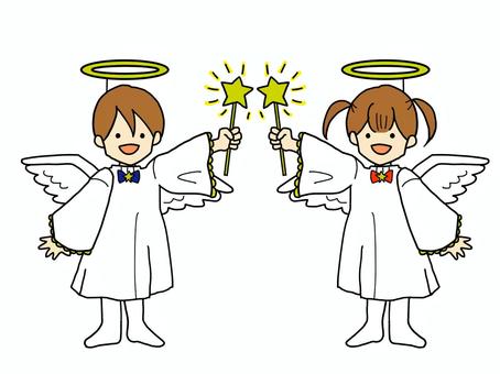 天使コスプレの子どもたち クリスマス,コスプレ,子ども,天使,男の子,女の子,幼稚園,演劇のイラスト素材