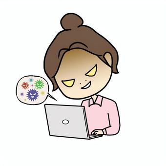 悪巧み　ウイルス感染させる女子 ウイルス,ウイルス感染,悪巧み,罪,悪,悪事,女子,女性,騙す,金のイラスト素材