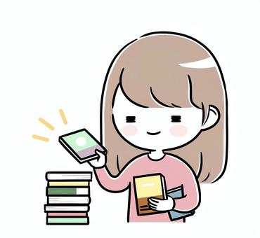 積読　本を紹介する女性 女性,読書,本,積む,積読,選ぶ,読む,小説,片付け,爆買いのイラスト素材
