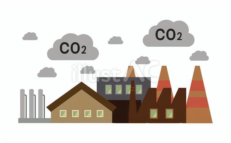 二酸化炭素を排出する工場の無料素材 工場,二酸化炭素,環境汚染のイラスト素材