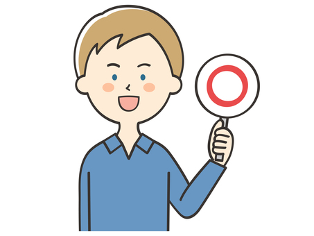 マルの札を持つ白人男性 マルの札を持つ白人男性 丸,正解,正しい,合っている,男性,外国人,白人,良い,クイズ,バラエティのイラスト素材