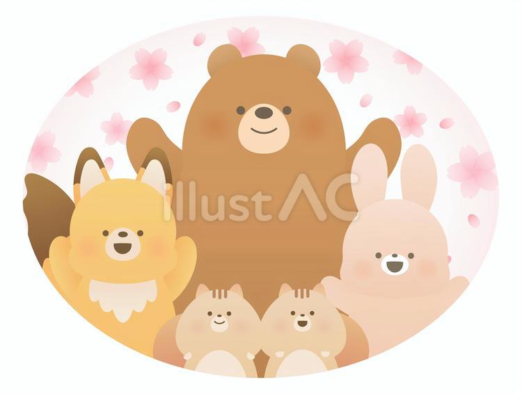 桜と動物のイラスト素材 春,動物,桜のイラスト素材