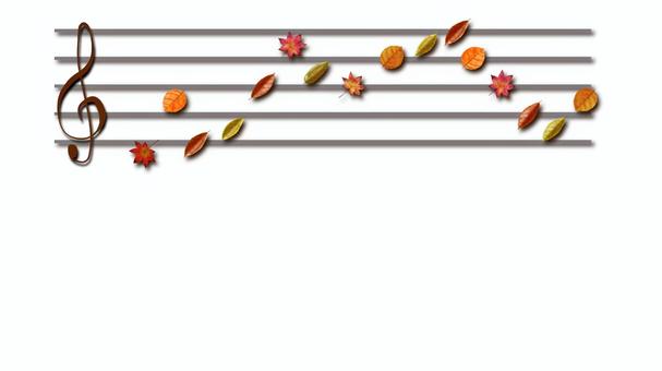 芸術の秋・落ち葉の五線譜4 落ち葉,枯れ葉,葉,葉っぱ,五線譜,楽譜,メロディー,音符,ト音記号,音楽のイラスト素材