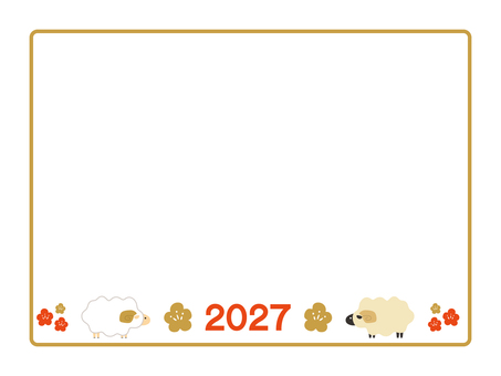 フレーム枠　干支ひつじ2027 フレーム,枠,羊,干支,2027,正月,梅花,梅,あしらい,和柄のイラスト素材