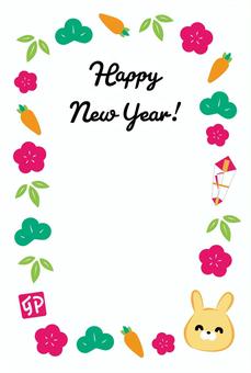 Cute frame New Year's card with rabbit and lucky charm, , JPG, PNG and AI