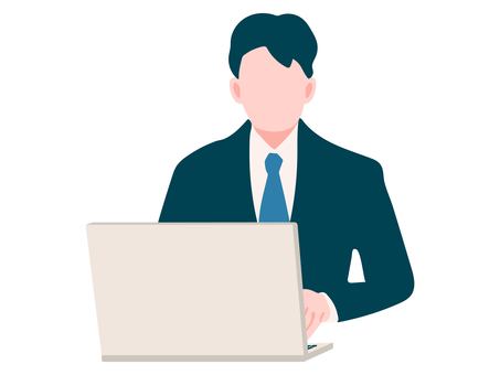 パソコン操作する若い男性会社員 pc,操作,パソコン,男性,ビジネスマン,オフィス,会社員,デスクワーク,手描き,線なしのイラスト素材
