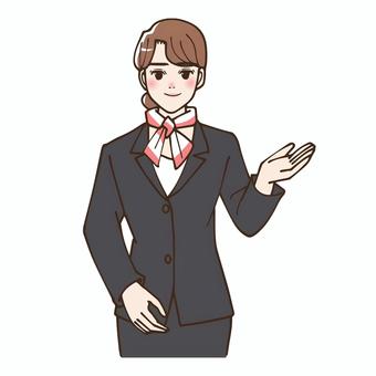 ご案内するスーツにスカーフを撒いた女性 客室乗務員,美容部員,お化粧,制服,女性,職業,美容,スタッフ,百貨店,店員のイラスト素材