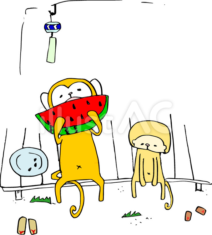 縁側猿 さる,ふうりん,えんがわのイラスト素材