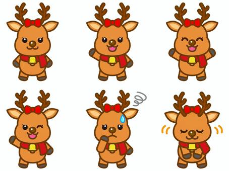 かわいいトナカイのイラスト素材セット3 	かわいいトナカイのイラスト素材セット3 トナカイ,動物,笑顔,角,クリスマス,生き物,可愛い,簡単,デフォルメ,シンプルのイラスト素材