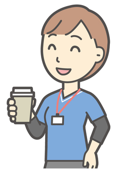  訪問看護師女性-251-バスト コーヒー,笑顔,訪問看護師,看護師,女性,医療,病院,介護,ナース,在宅看護のイラスト素材