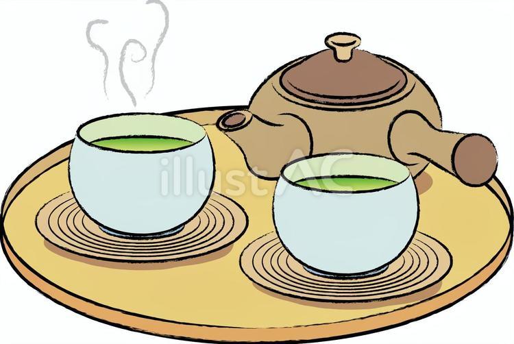 急須と湯吞みイラスト02 急須,湯呑み,茶托のイラスト素材