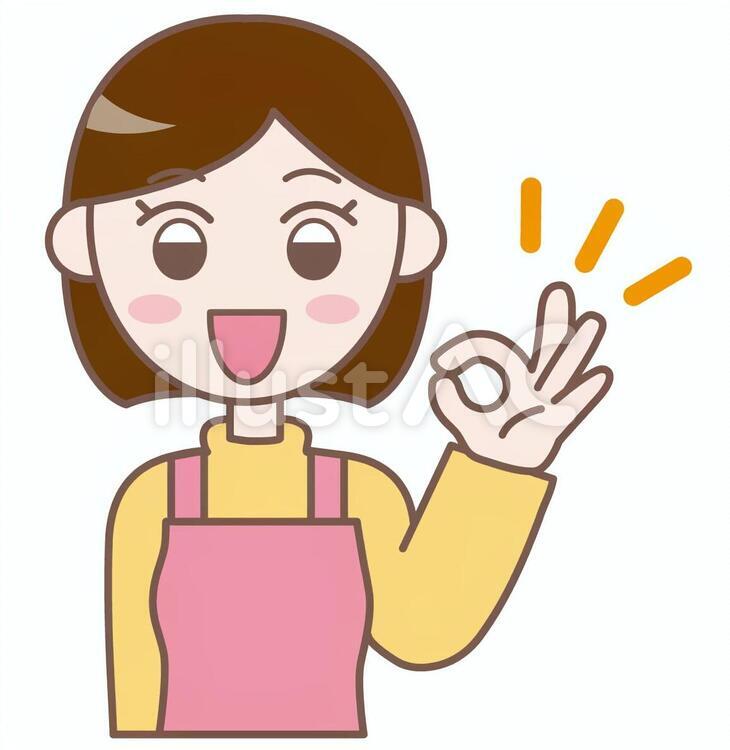 ok・了解サイン　エプロン女性　主婦 ok,了解,グッドのイラスト素材