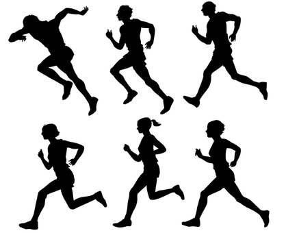 走る人のシルエット男女 走る,シルエット,マラソン,競走,勢い,男,女,セットのイラスト素材