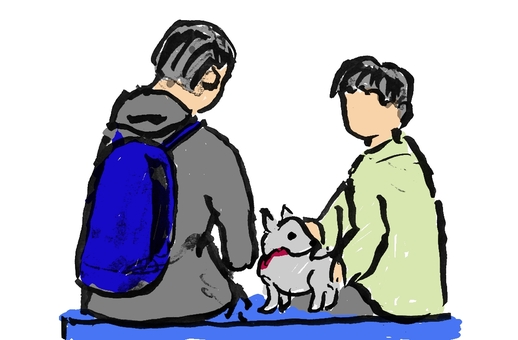 公園で休む家族 家族,シート,休む,公園,会話,見物,小犬,リックのイラスト素材