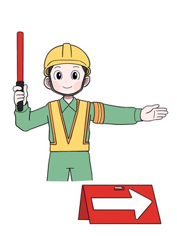 誘導員1(男の子) 誘導員,交通案内,交通整理,警備員,工事現場,安全第一,誘導,誘導灯,ヘルメット,ガードマンのイラスト素材
