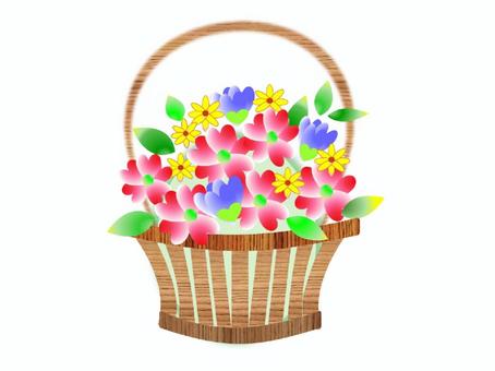 カラフルなフラワーバスケット 花籠,花かご,花,ブーケ,花束,ワンポイント,植物,フラワーアレンジメント,かわいい,きれいのイラスト素材