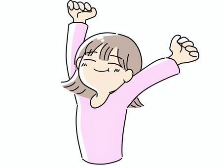 背伸びをする女性 背伸び,ストレッチ,リラックス,女性,健康,リフレッシュ,爽やか,笑顔,ポジティブ,明るいのイラスト素材