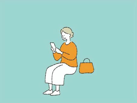 スマホを見るおばあさん(白地あり) スマホ,電話,高齢者,女性,老人,シルバー,人,人物,落書き,手描きのイラスト素材