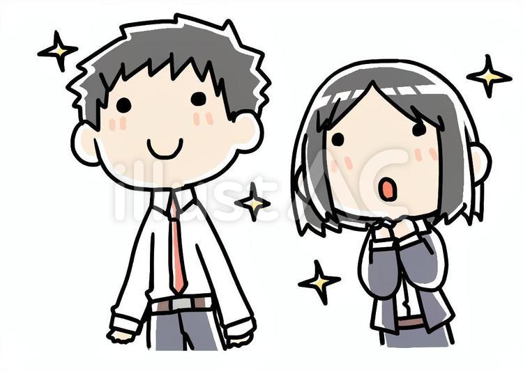 男性の先輩にあこがれる女性 男性,先輩,あこがれのイラスト素材