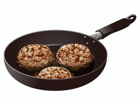 調理中のハンバーグ2 ハンバーグ,調理,洋食,料理,食べ物,肉だね,ひき肉,フライパンのイラスト素材