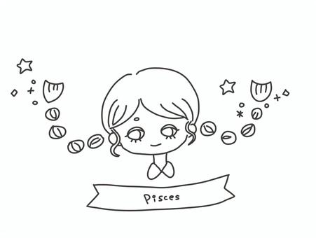 うお座(Pisces)モノクロ うお座(Pisces)モノクロ 星座,占い,女の子,かわいい,平面的,線画のイラスト素材