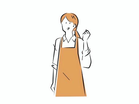 ガッツポーズをするエプロン姿の女性 人物,人,女,エプロン,ガッツポーズ,店員,店長,店主,上半身,笑顔のイラスト素材