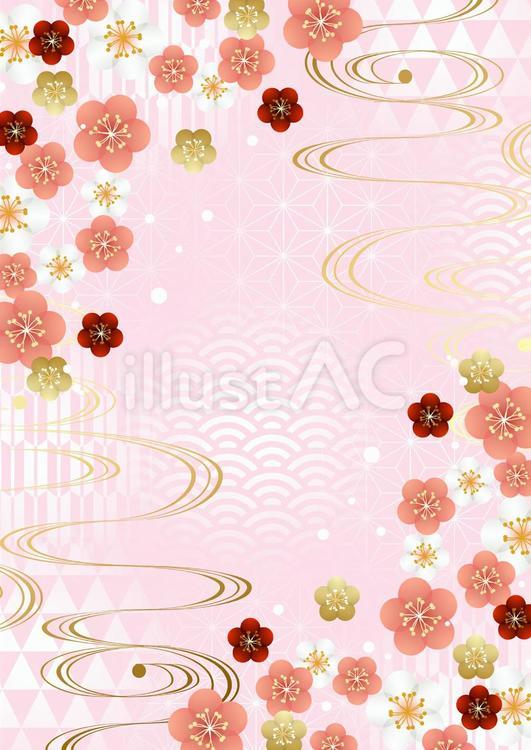対角に梅流水のふんわり和柄背景タテ桃 梅,桜,和風のイラスト素材