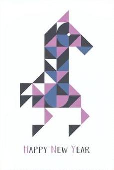 牛年の年賀状テンプレート＊シンプルA 午年,馬,年賀状,年賀はがき,賀正,謹賀新年,午,十二支,お正月,令和八年のイラスト素材