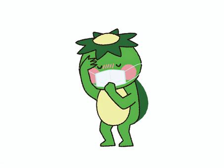 風邪気味のカッパ 風邪気味のカッパ カッパ,妖怪,生き物,全身,マスク,発熱,咳,頭痛,症状,風邪のイラスト素材