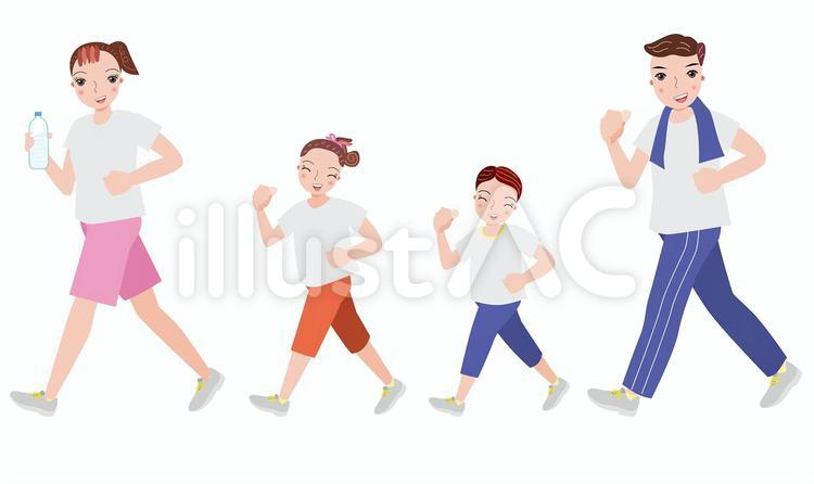 家族揃ってウォーキング 家族,健康,ウォーキングのイラスト素材